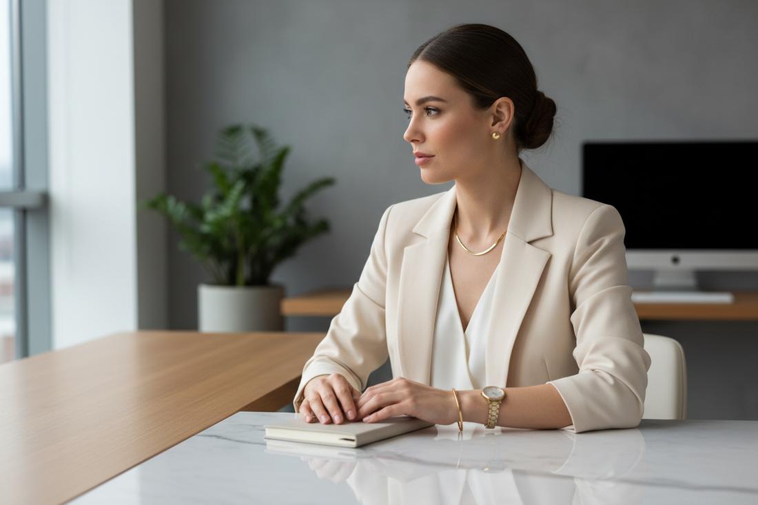Minimal jewellery styled with a women's office outfit