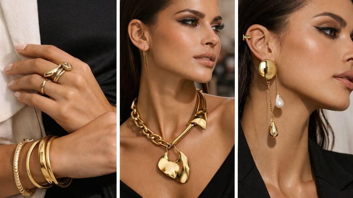 Gold jewellery trends 2026 with necklaces and earrings